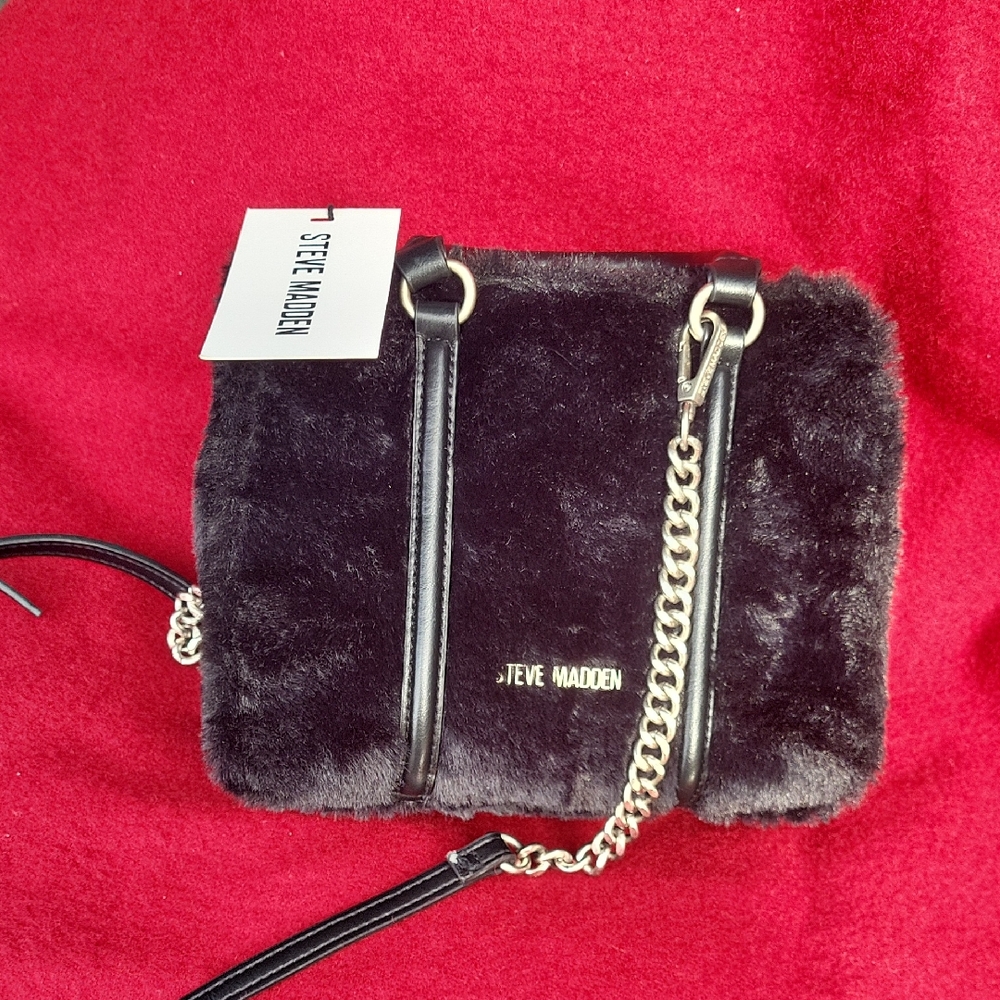 Steve Madden Black Faux Fur Purse